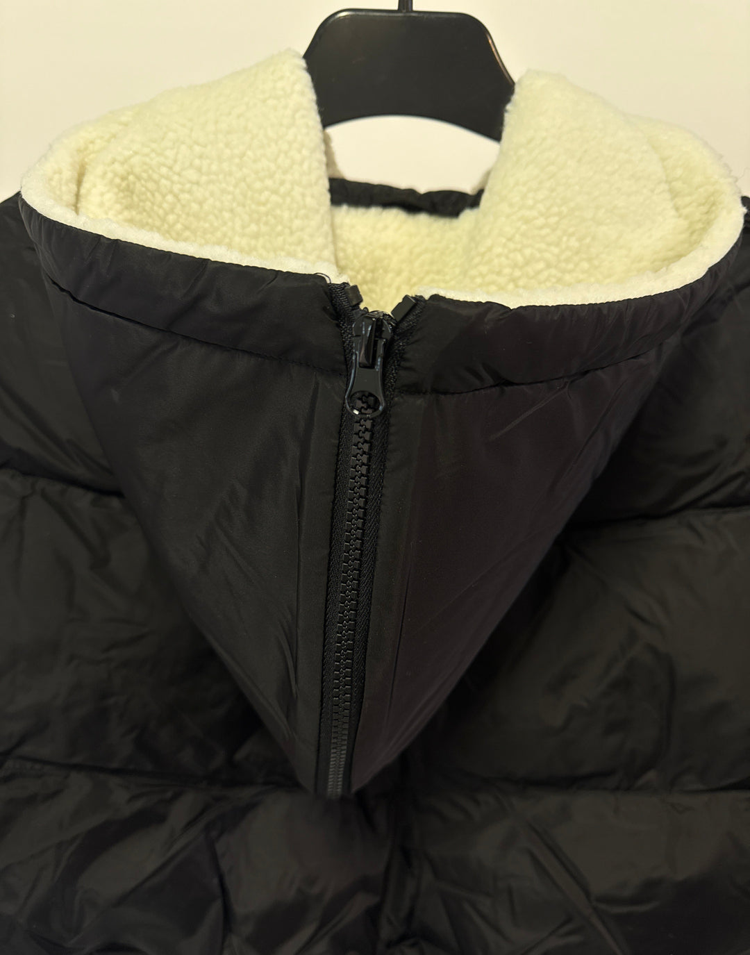 Urban Revivo padded varsity jacket with teddy collar in black