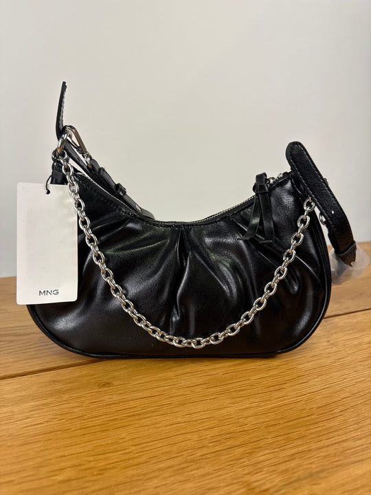 Mango chain detail ruched shoulder bag in black