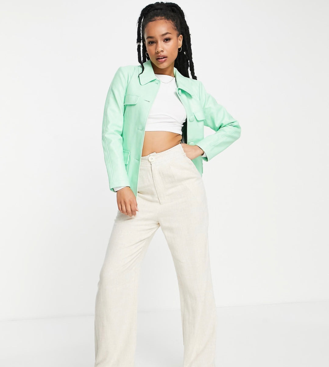 Miss Selfridge PETITE pu tie waist shacket in mint