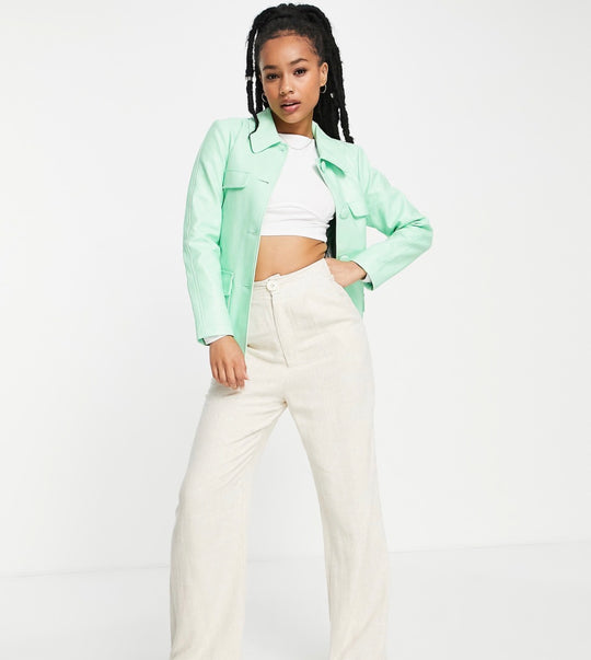 Miss Selfridge PETITE pu tie waist shacket in mint