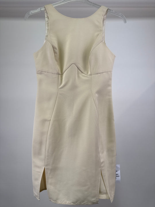 ASOS DESIGN racer neck structured midi dress with seam detail in beige