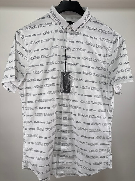 Armani Exchange all over print logo shirt in white