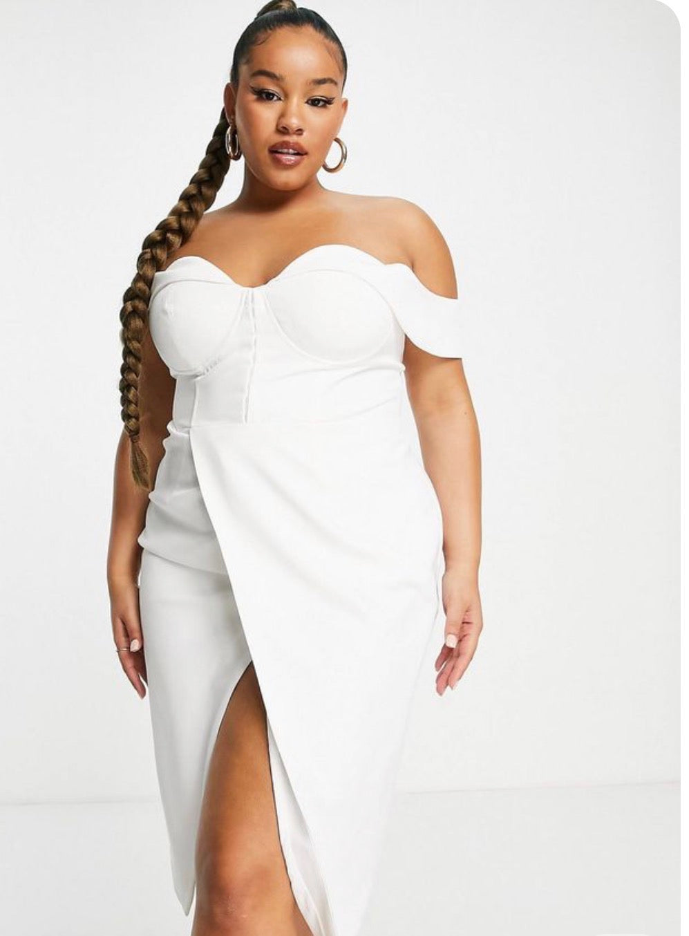 Lavish Alice Plus corset wrap midi dress in white