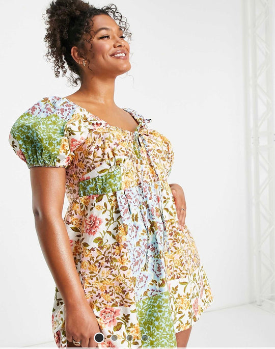 ASOS DESIGN twill button through sweetheart mini tea dress in mixed floral print