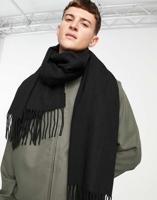 asos-design-blanket-scarf-in-black-with-tassels