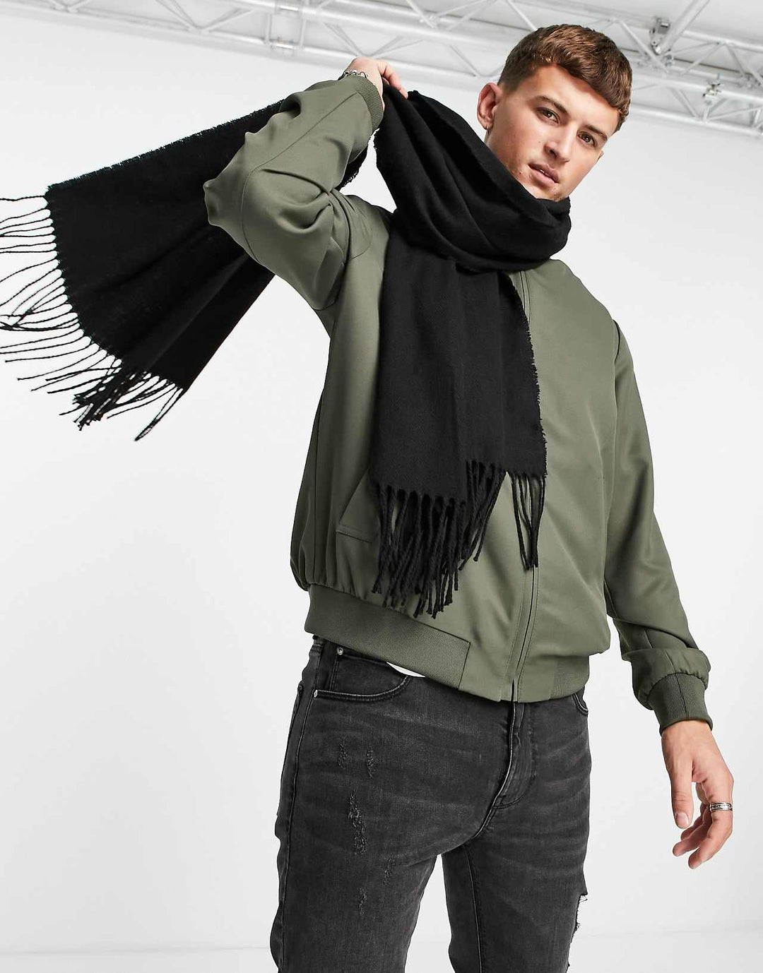 asos-design-blanket-scarf-in-black-with-tassels