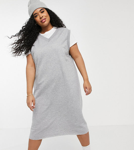 COLLUSION drop armhole midi tank sweat dress in Grey