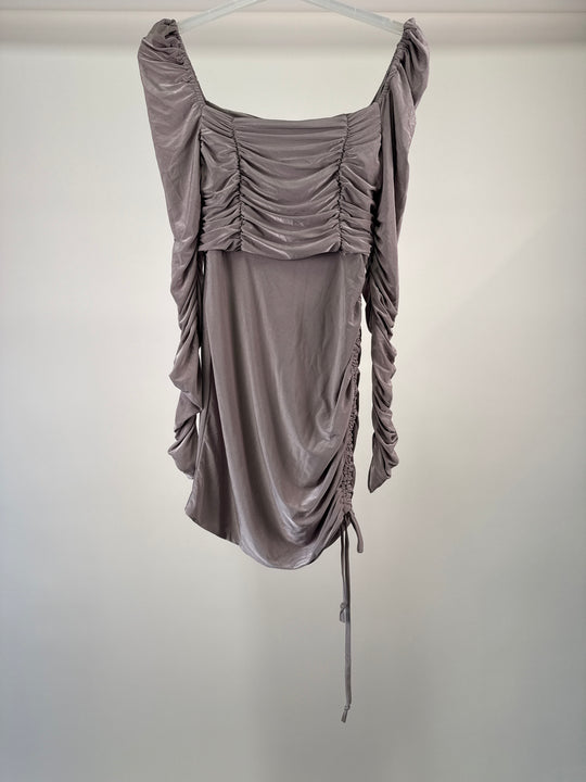 Club L London Petite ruched square neck dress in mauve