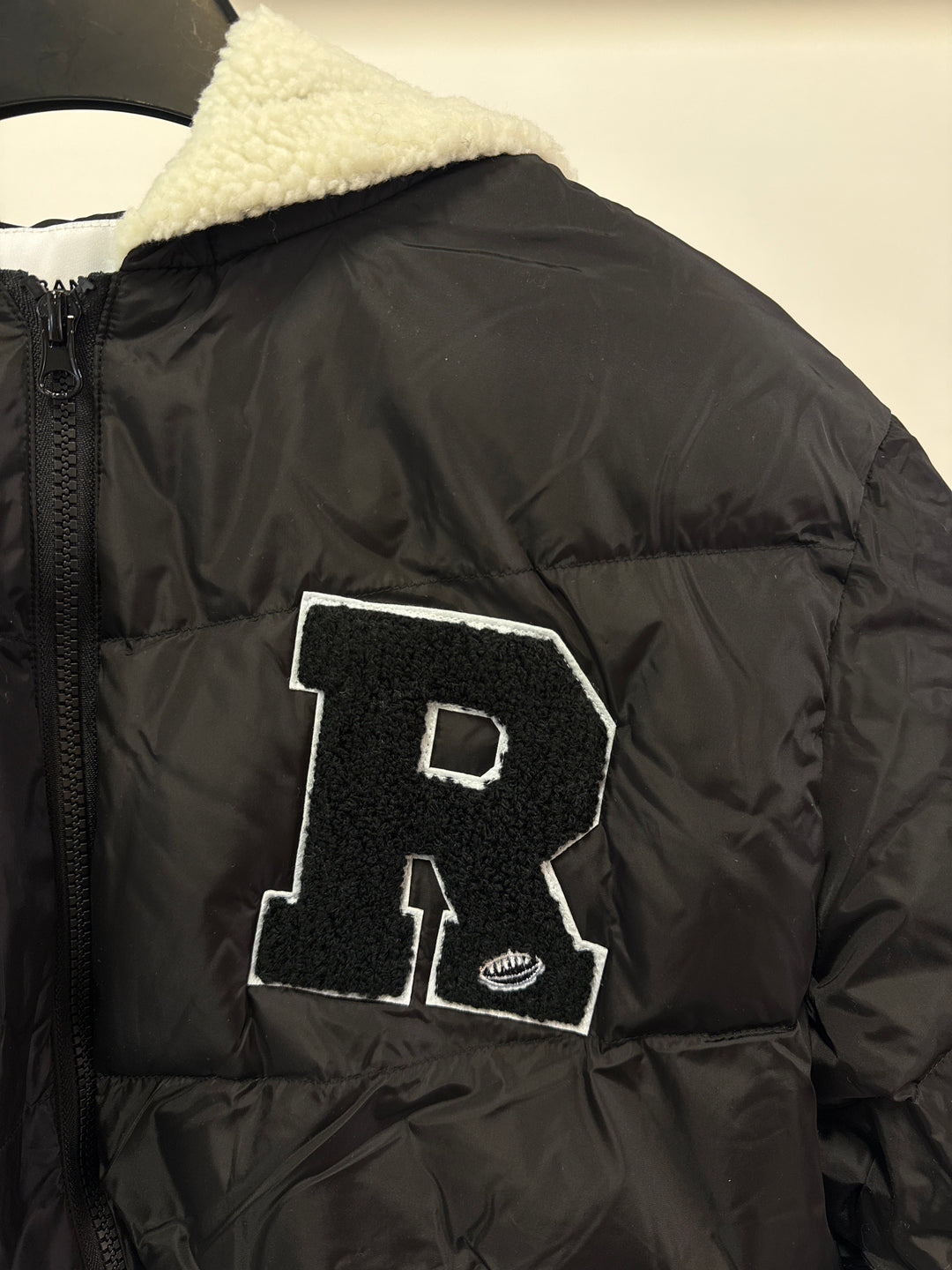 Urban Revivo padded varsity jacket with teddy collar in black