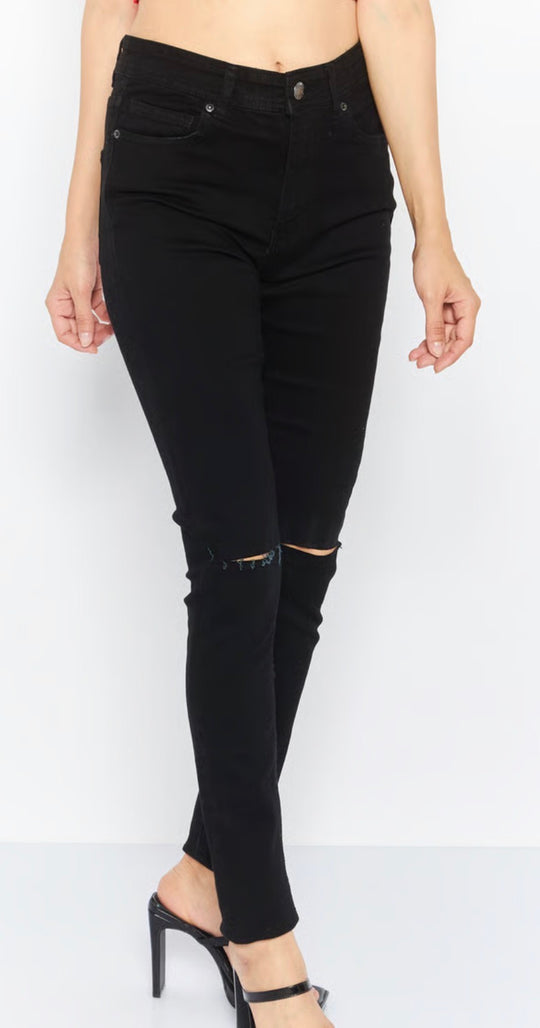 Dont Think Twice spray on ripped jeans in black