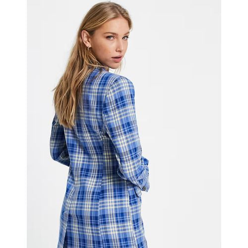 ASOS DESIGN MOULDED HIP SUIT BLAZER IN BLUE CHECK