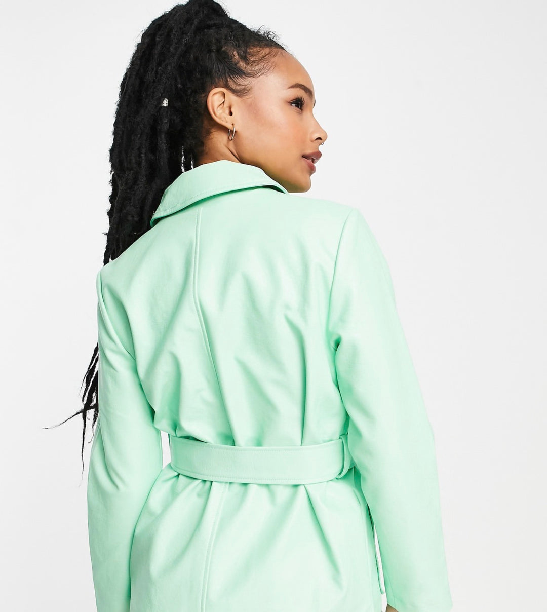 Miss Selfridge PETITE pu tie waist shacket in mint