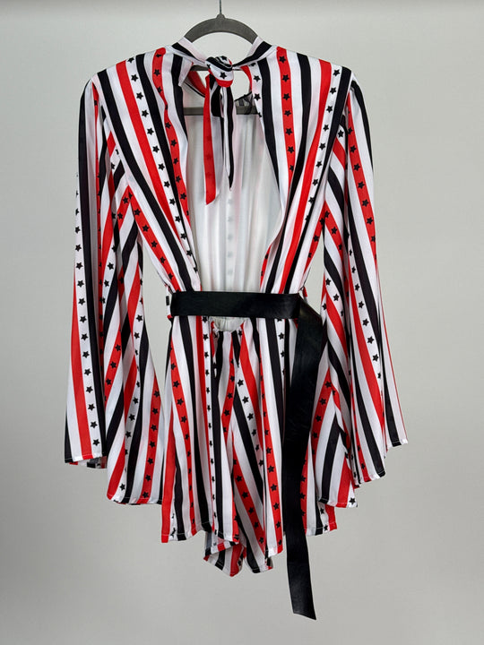 J’aime Long Sleeve Open Back Starry Playsuits with Black Belt