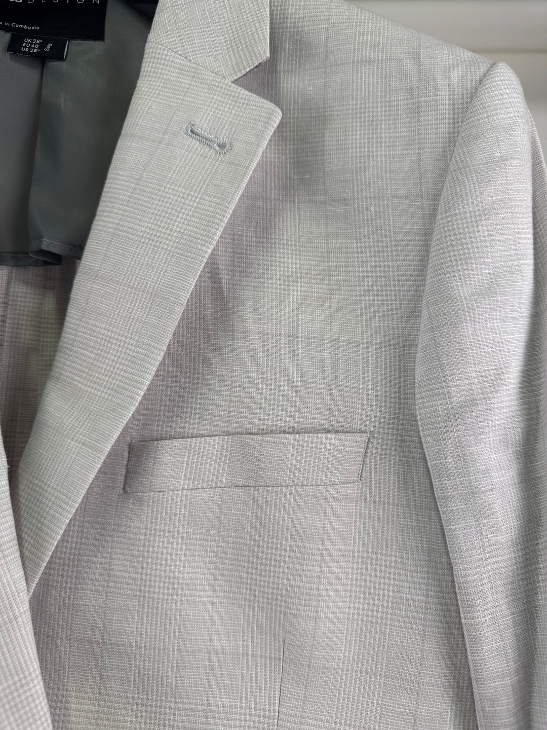 ASOS DESIGN wedding linen super skinny suit jacket with prince of wales check in grey