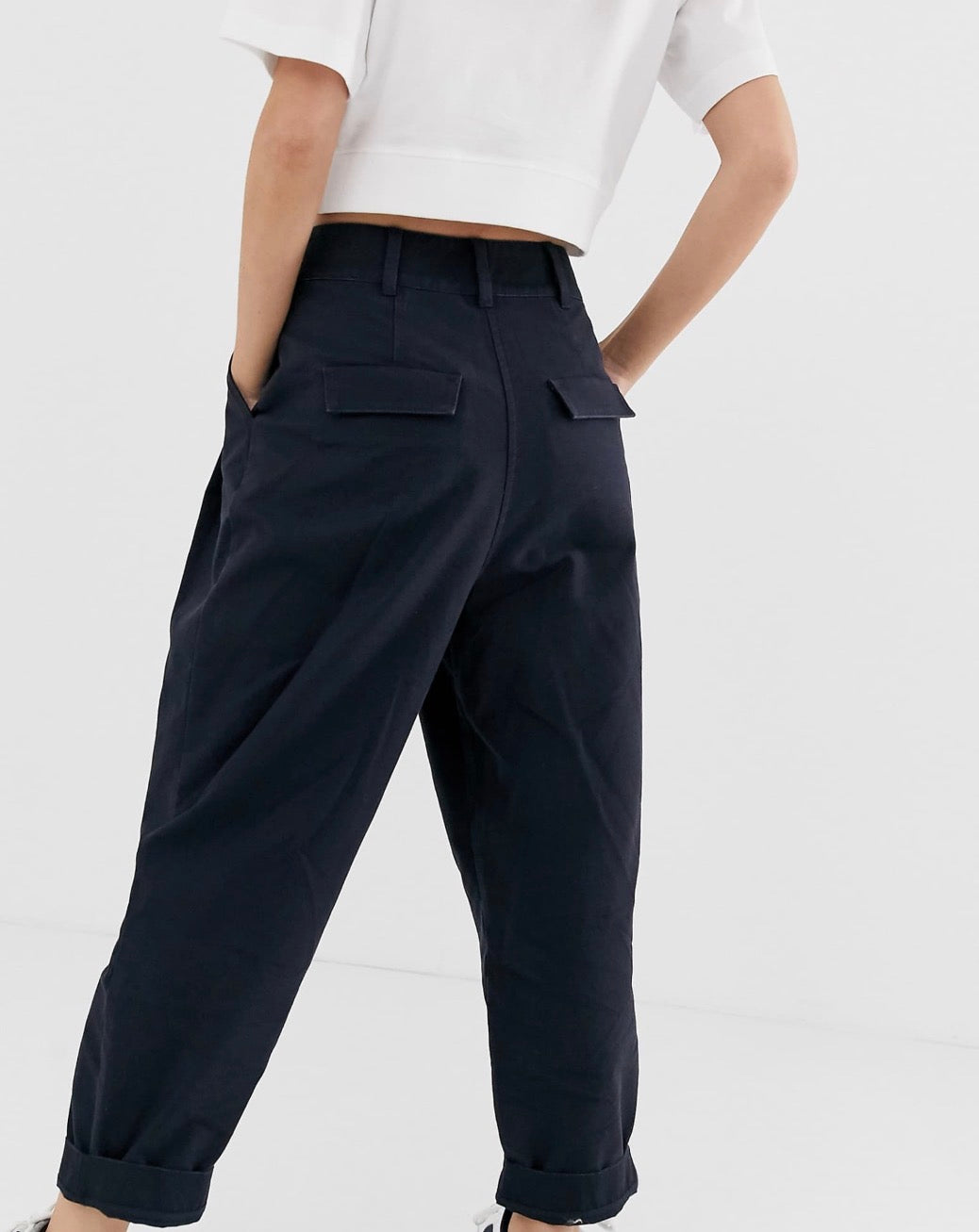 ASOS DESIGN ovoid pleat front peg trouser in navy