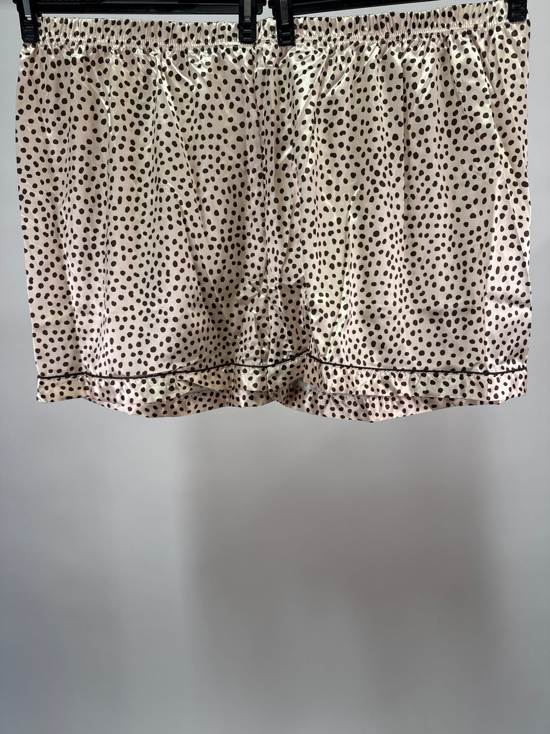 Night Plus satin spot short pyjama set in ivory and chocolate