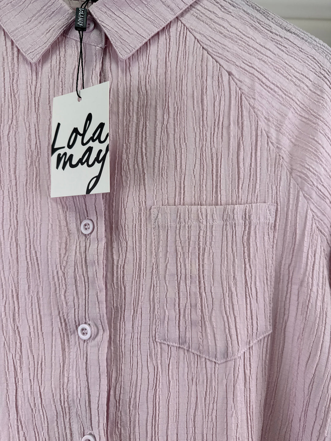 Lola May Petite dipped hem shirt dress in textured blush - light pink