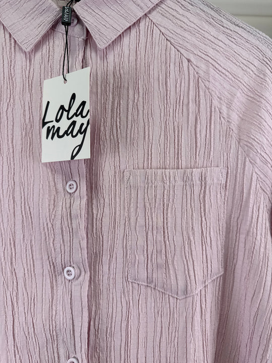 Lola May Petite dipped hem shirt dress in textured blush - light pink