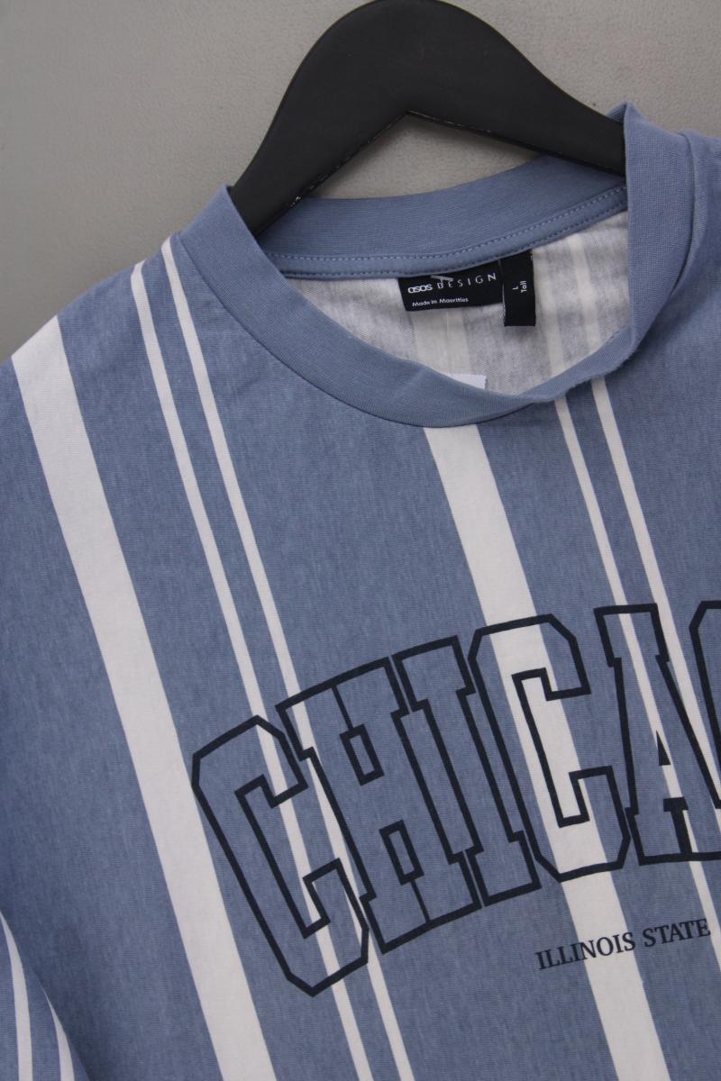 ASOS DESIGN oversized stripe t-shirt in light blue with Chicago chest print