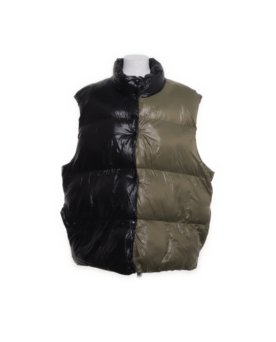 asos design high shine spliced gilet in khaki