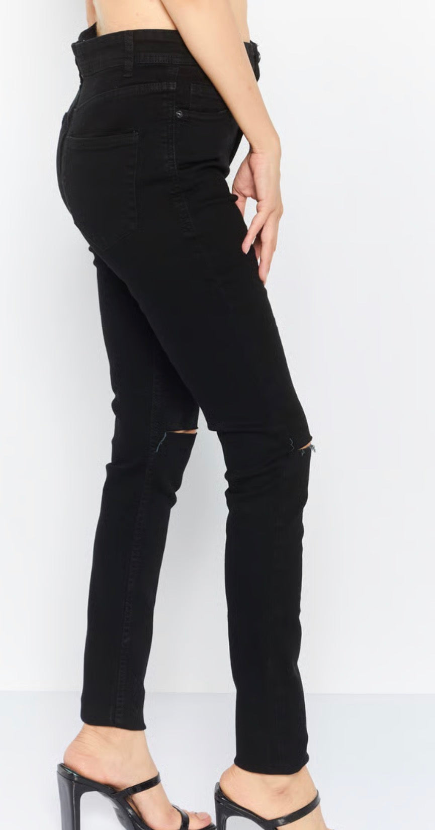 Dont Think Twice spray on ripped jeans in black