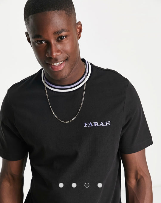 Farah Hanley stripe collar organic cotton t-shirt in black