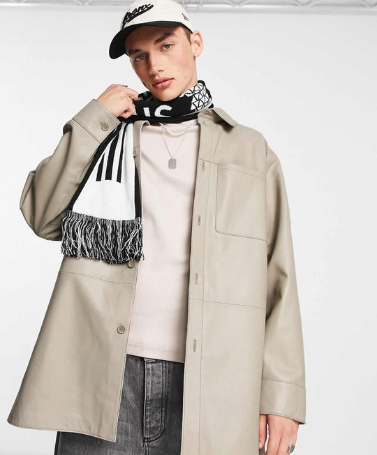 ASOS DESIGN oversized real leather shacket in sage green