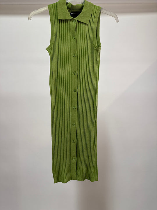 ASOS DESIGN knitted mini dress with collar and button through in green