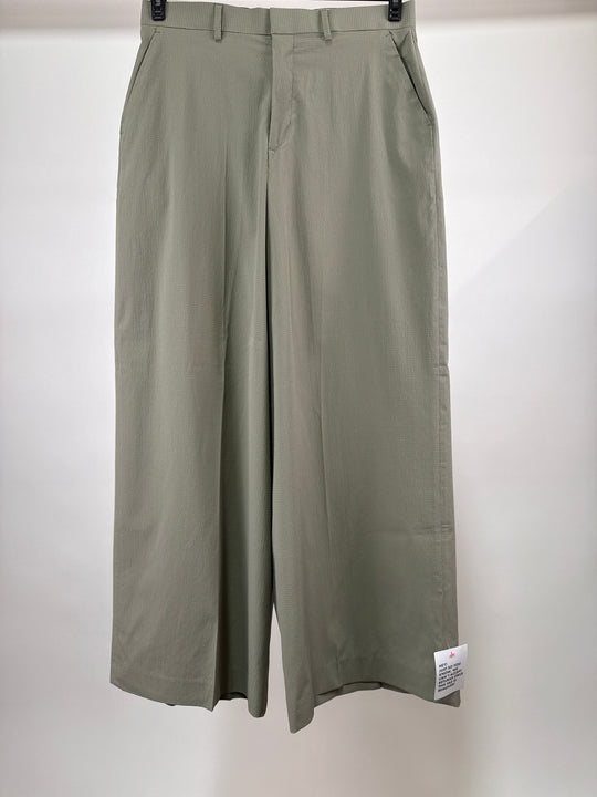 ASOS DESIGN extreme wide suit trousers in micro seersucker in sage green