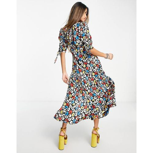 Topshop retro primary floral peplum midi dress in multi