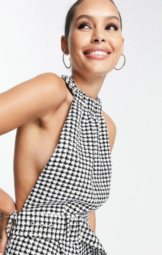 ASOS DESIGN houndstooth halter neck tailored playsuit