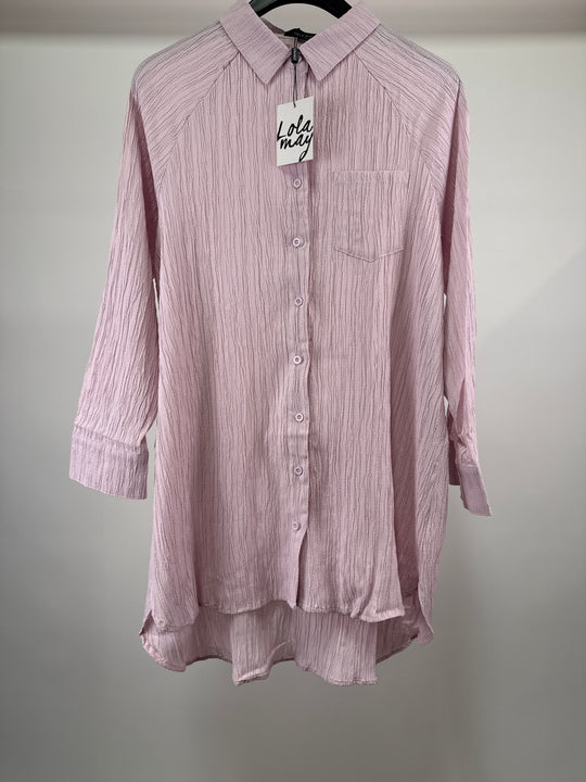 Lola May Petite dipped hem shirt dress in textured blush - light pink