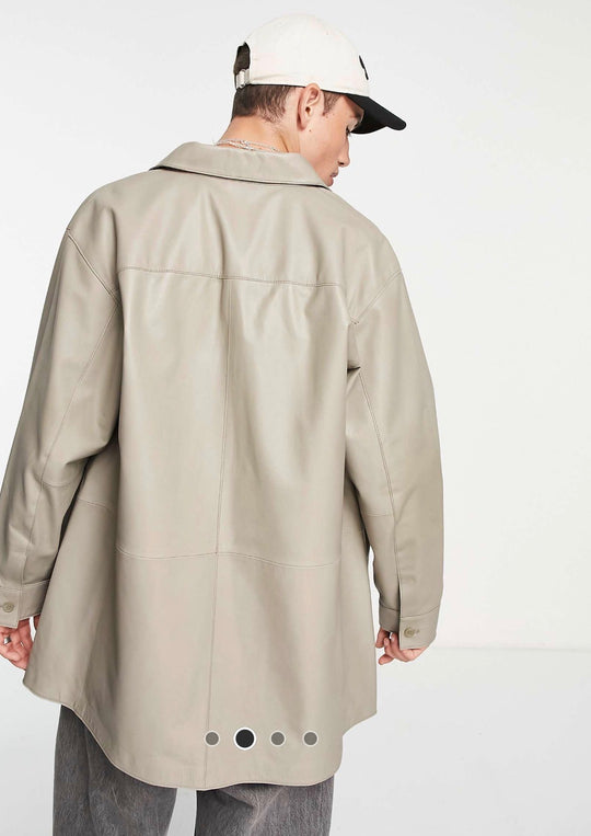 ASOS DESIGN oversized real leather shacket in sage green