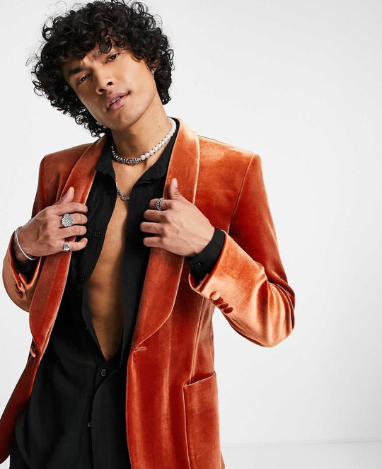ASOS DESIGN super skinny smoking jacket in orange