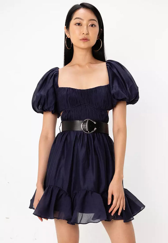ASOS DESIGN voile mini dress with pleated bodice and PU belt