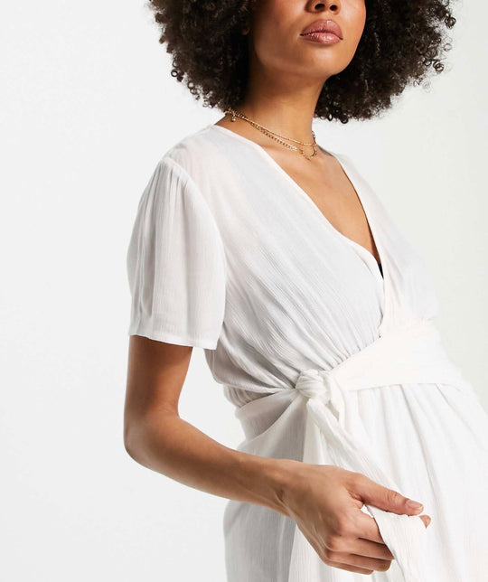 ASOS DESIGN Maternity crinkle tie front beach cover up in white