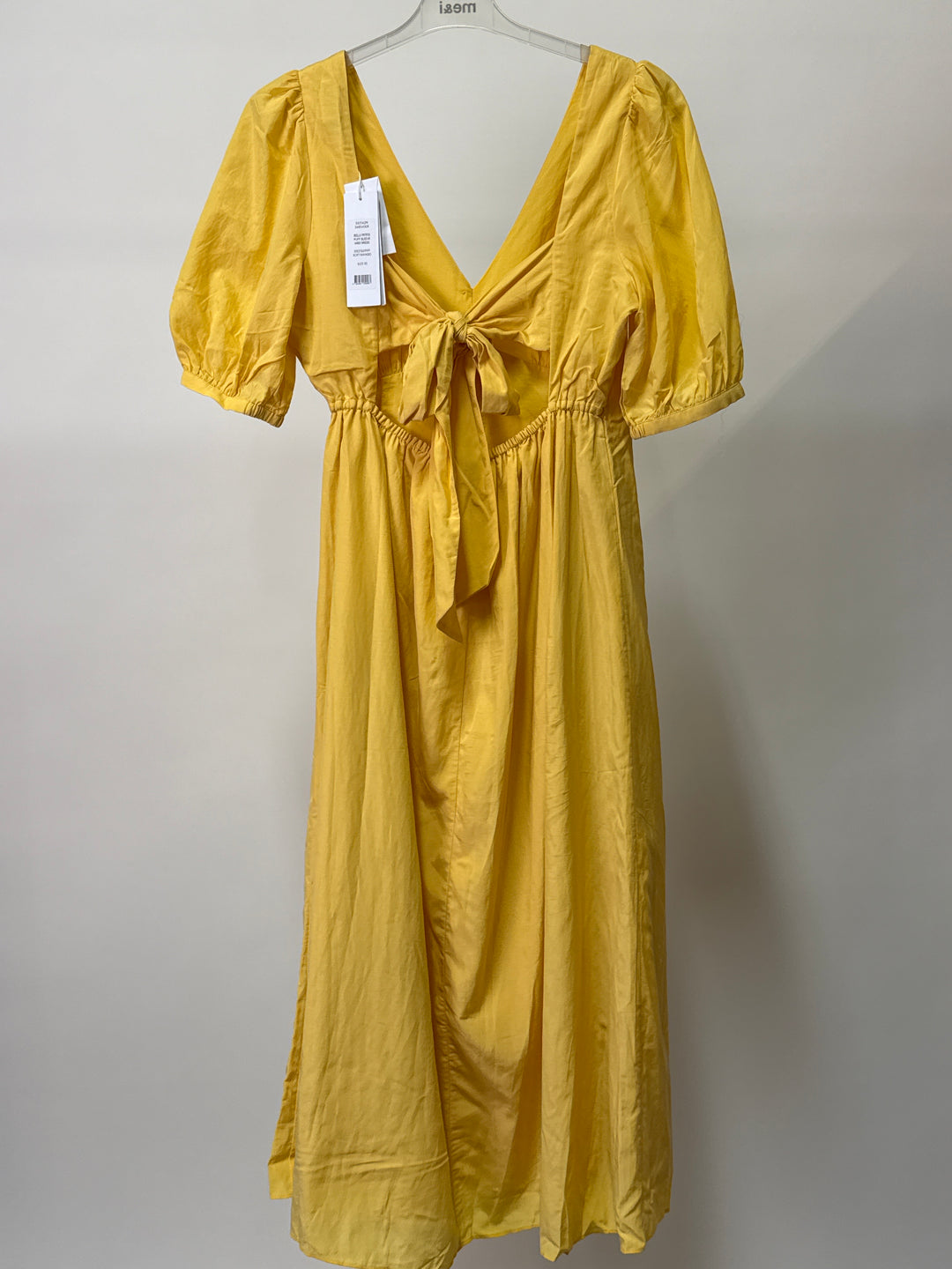 Forever New Petite puff sleeve button down midi dress in yellow