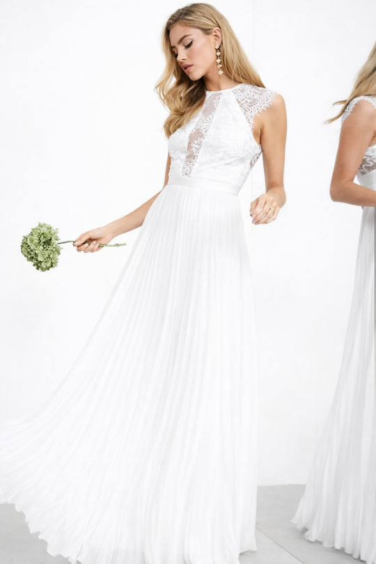 ASOS EDITION Ruby Delicate Lace Bodice Wedding Dress with Pleated Skirt in Ivory