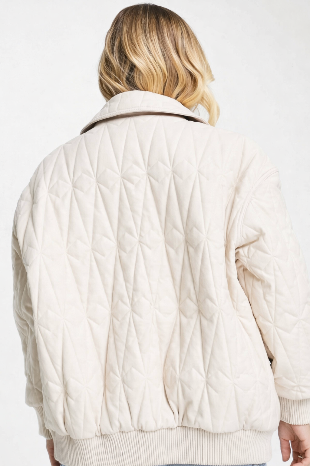 ASOS DESIGN leather look quilted bomber in cream