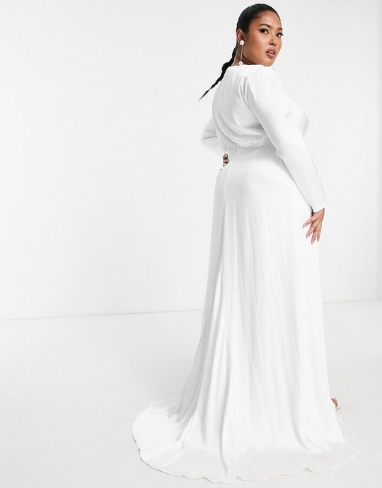 ASOS EDITION Curve Sadie laskostettu syvään uurrettu satiininen kietaisuhäämekko