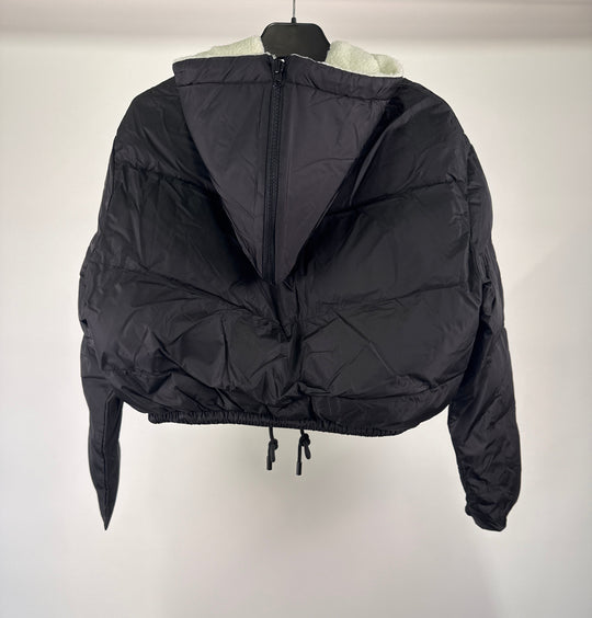 Urban Revivo padded varsity jacket with teddy collar in black