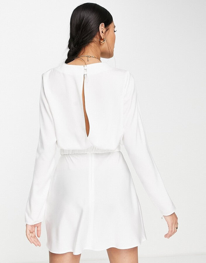 SATIN LONG SLEEVE MINI DRESS WITH SCRUNCHIE BELT DETAIL