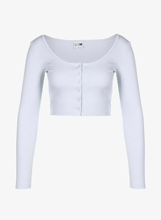 Puma Classics ribbed long sleeve top in light blue