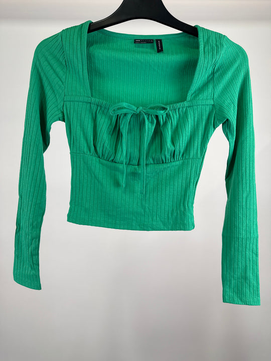 ASOS DESIGN Hourglas ribbed square neck top with tie detail in green