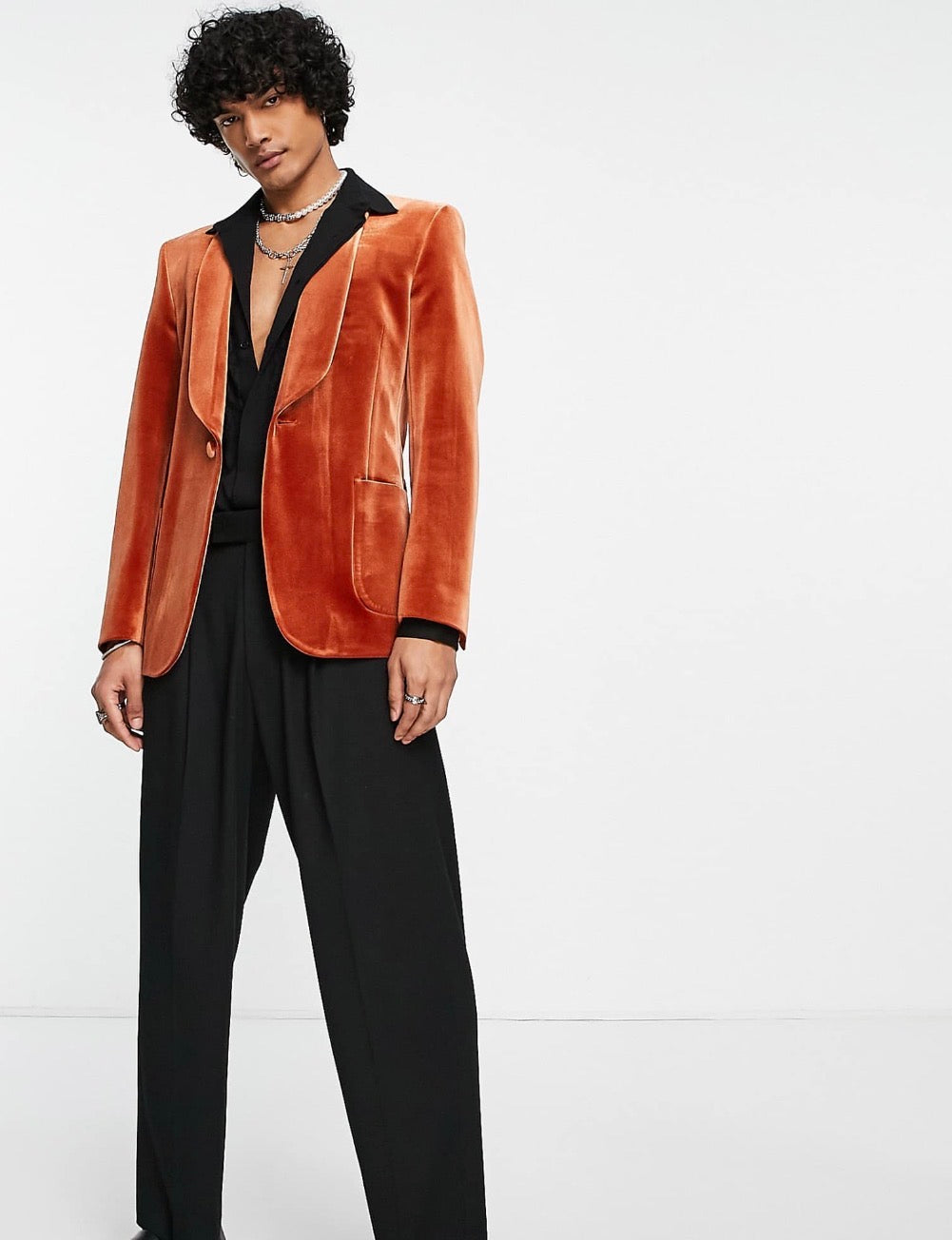 ASOS DESIGN super skinny smoking jacket in orange