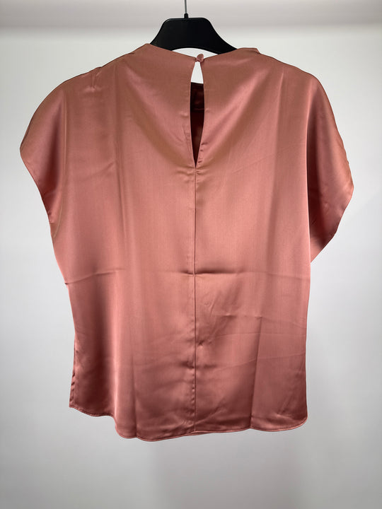 ASOS DESIGN satin drape front top in blush