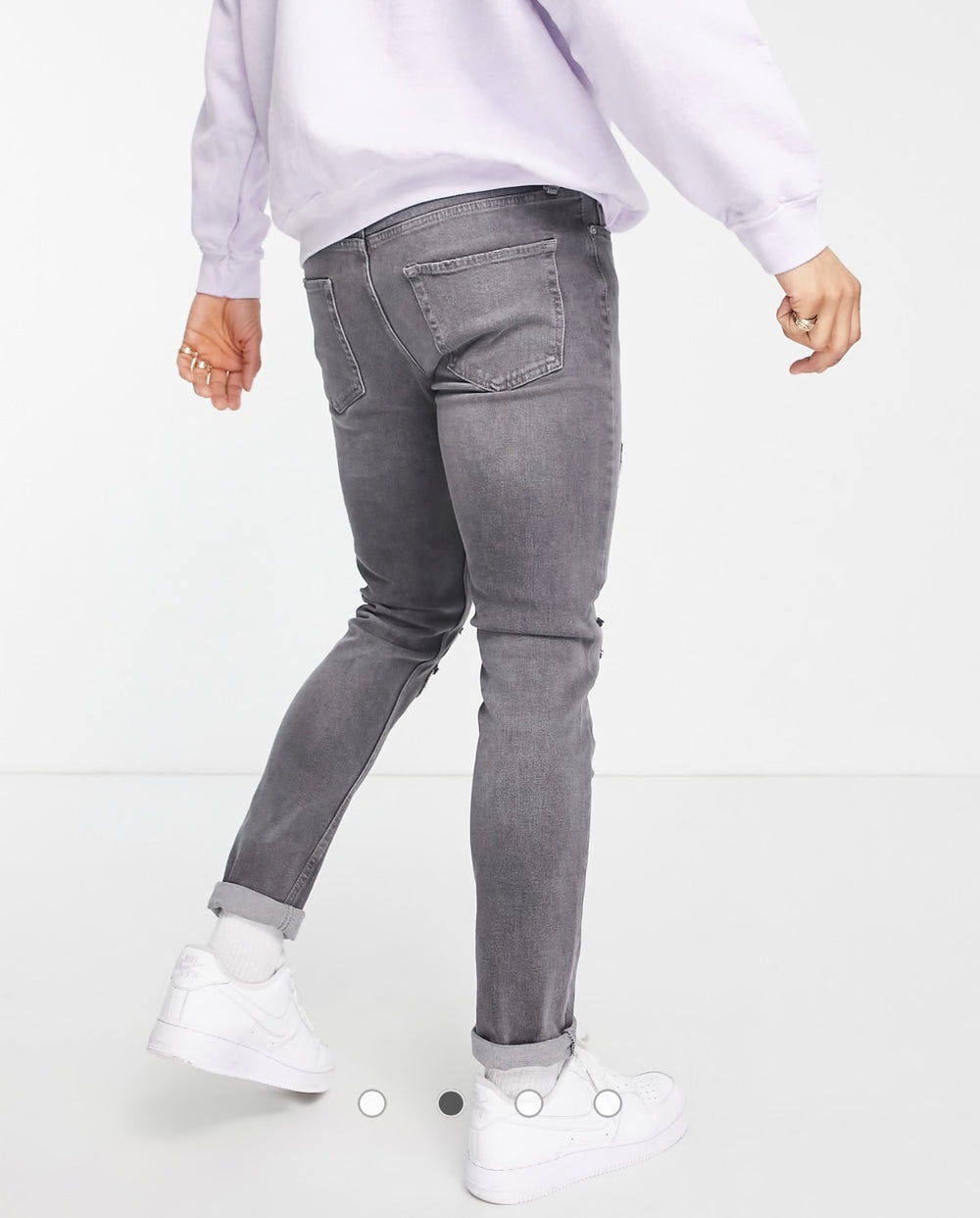 Topman stretch skinny jeans with rip and repair in grey