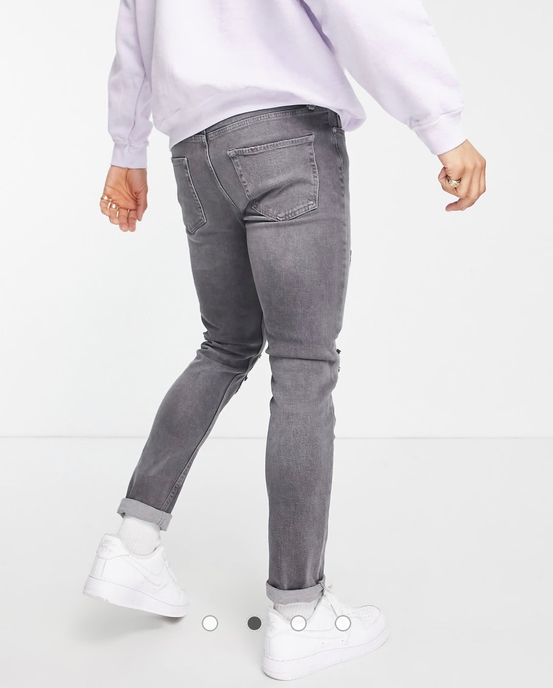 Topman stretch skinny jeans with rip and repair in grey
