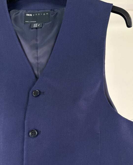 ASOS DESIGN summer wedding core colour range skinny cotton linen suit waistcoat in navy