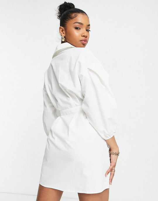 Saint Genies collar detail shirt dress in white